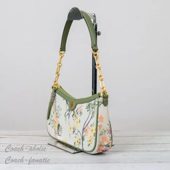 NWT Tory Burch 86558 T Monogram Brocade Shoulder Bag Crossbody in Winter Sage - Picture 3 of 10